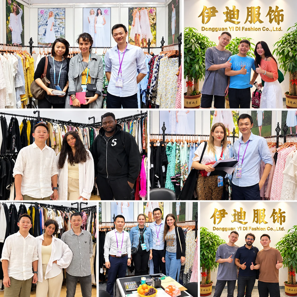 YIDI Apparel team with international clients during custom knitwear development meetings, trade shows and showroom visits